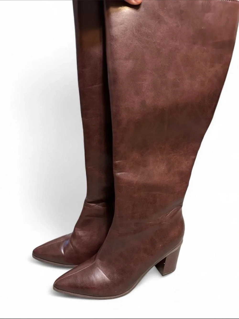 Women's Over-the-Knee Pointed Toe Leather Boots - Brown